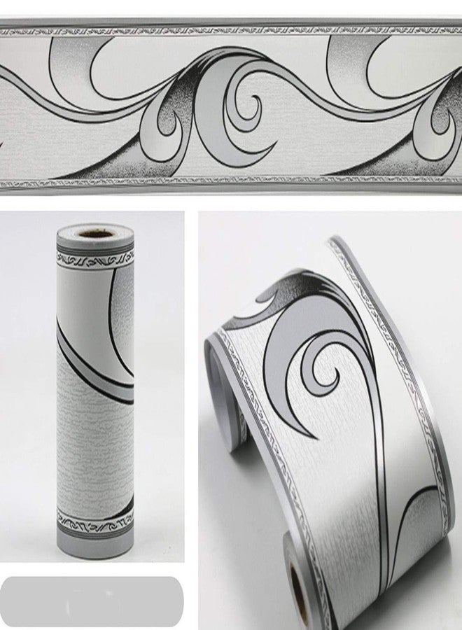 UPREDO White Grey Royal Wave Pattern Wall Border Peel and Stick Ceiling Border Wallpaper Vinyl Waterproof Decoration Decal Sticker,4.2inch by 390inch - Image 2