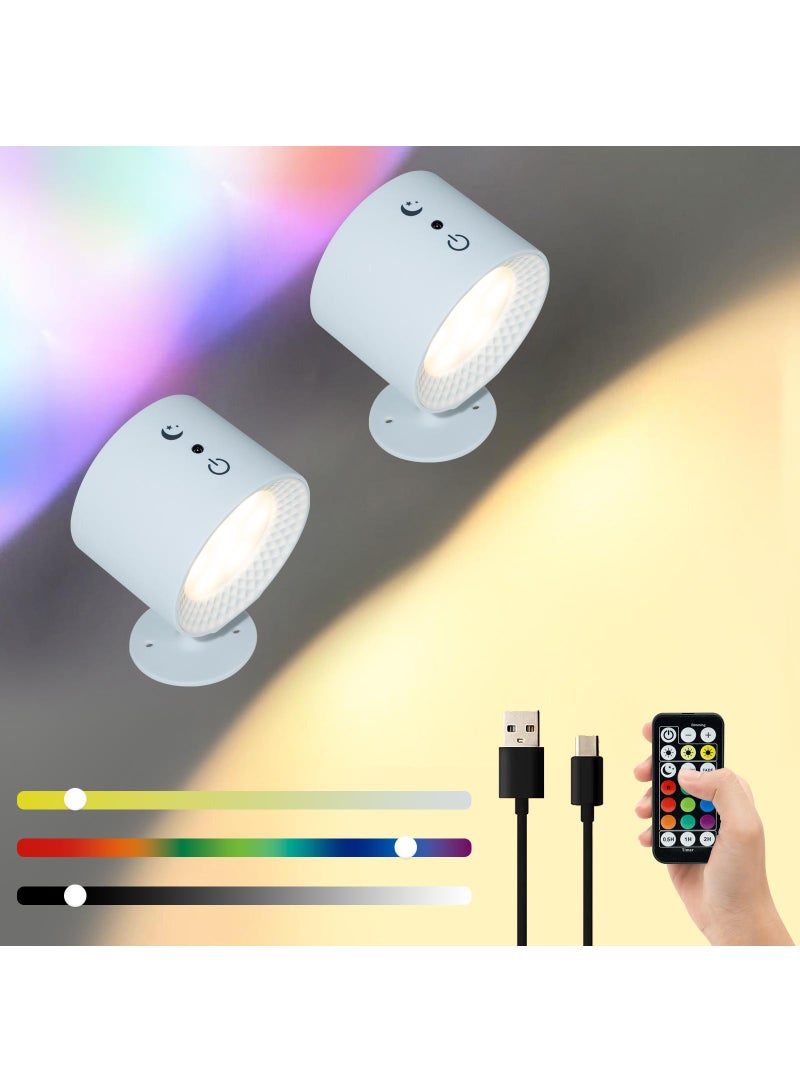 Y&D Wall Mounted Lights, RGB Wall Sconces Lamp Rechargeable Battery Operated, 3 Color Temperatures & Dimmable Magnetic 360° Rotation Cordless Light for Bedroom Living Room 2pcs  - Image 1