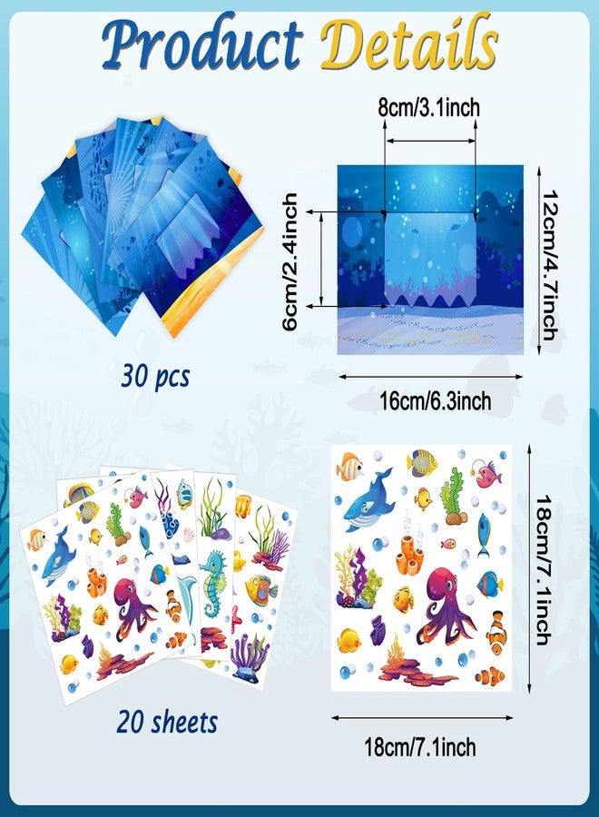 Whaline 30Pcs Under the Sea Picture Frames Craft Kit with 20 Sheets Stickers DIY Photo Frame Crafts Ocean Animal Stickers for Classroom Back to School Activities Game Bulletin Board Decorations - Image 2