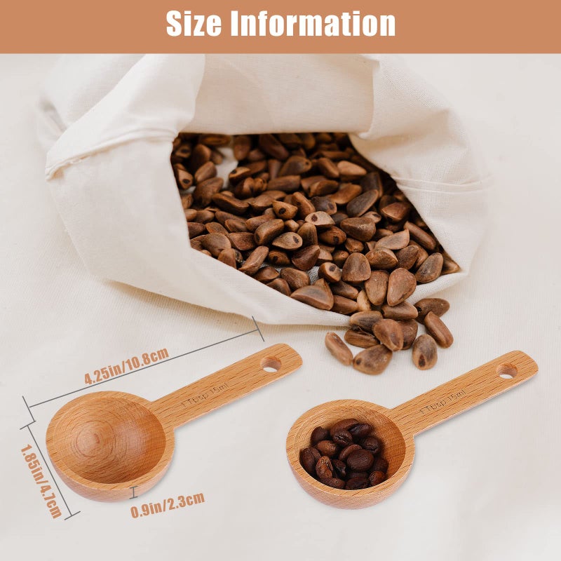 AIEX 4pcs 15ml Wood Coffee Scoops, Coffee Spoon in Beech Wooden Measuring Spoons Set Ground Coffee Scoop 1 Tablespoon for Measuring Ground Beans Tea Home Kitchen Accessories - Image 2
