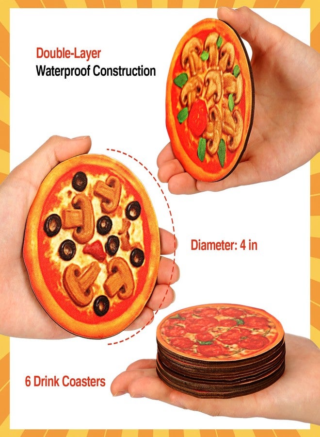 Potchen 6 Pcs 4 Inch Funny Pizza Gift Christmas Pizza Coasters Cool Coasters Stocking Stuffers for Adults Bulk with Mini Box for Drinks Living Room Kitchen Coffee Bar Decoration House Warming - Image 5
