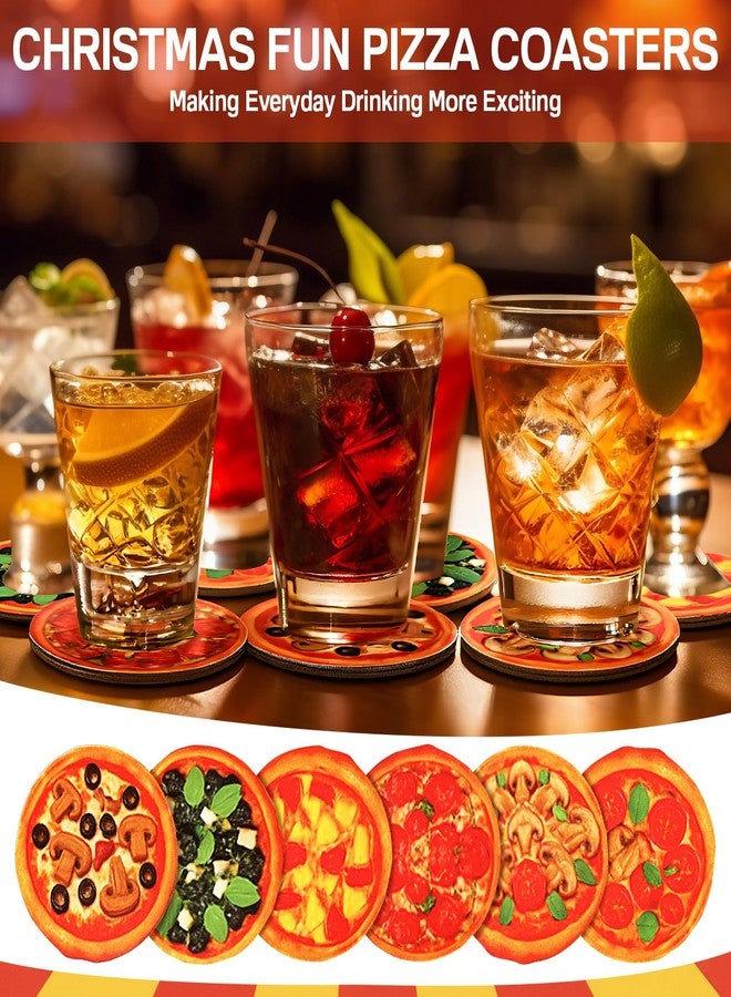 Potchen 6 Pcs 4 Inch Funny Pizza Gift Christmas Pizza Coasters Cool Coasters Stocking Stuffers for Adults Bulk with Mini Box for Drinks Living Room Kitchen Coffee Bar Decoration House Warming - Image 2