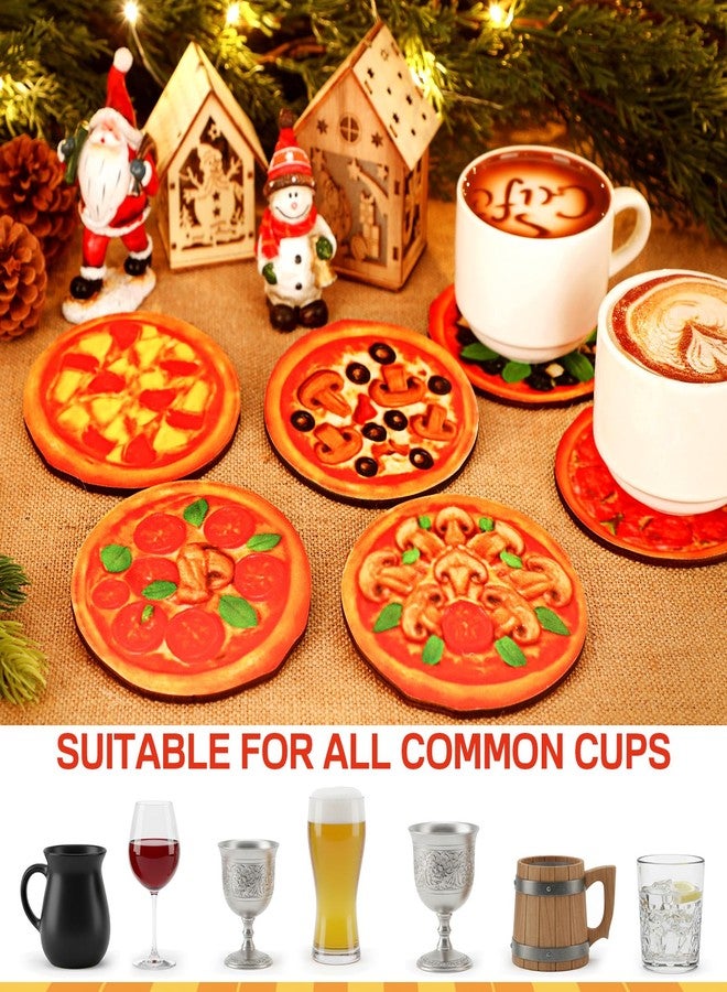Potchen 6 Pcs 4 Inch Funny Pizza Gift Christmas Pizza Coasters Cool Coasters Stocking Stuffers for Adults Bulk with Mini Box for Drinks Living Room Kitchen Coffee Bar Decoration House Warming - Image 3