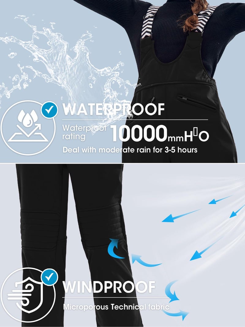 Fisoew Women Snow Bib Overalls Insulated Waterproof Windproof Ski Bibs Pants Breathable Snowsuit Black - Image 5
