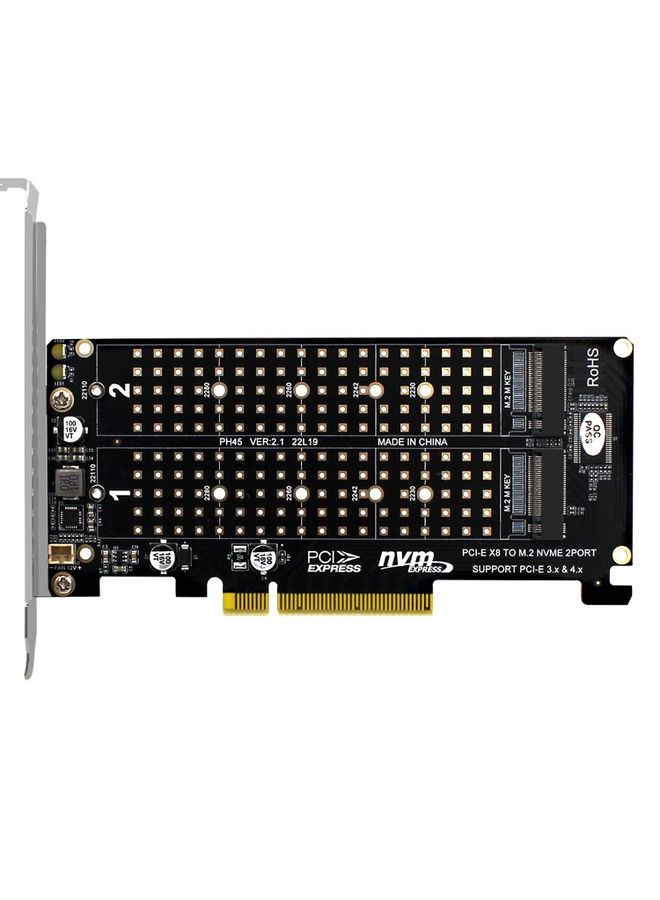 BURAQ PCI-E X8 Double Disk Transfer Card NVME M.2 MKEY SSD RAID Array Expansion Adapter(PH45)  - Image 1