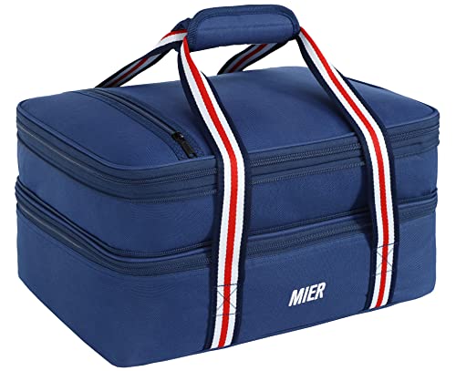 MIER Insulated Double Casserole Carrier Thermal Lunch Tote for Potluck Parties, Picnic, Beach, Fits 9 x 13 Inches Casserole Dish, Expandable by Mid Zipper, Navy - Image 1