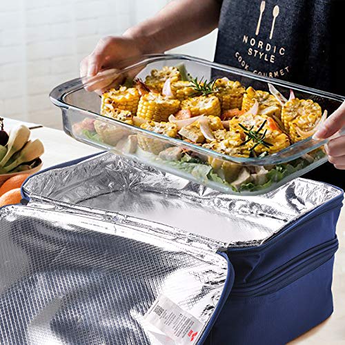MIER Insulated Double Casserole Carrier Thermal Lunch Tote for Potluck Parties, Picnic, Beach, Fits 9 x 13 Inches Casserole Dish, Expandable by Mid Zipper, Navy - Image 2