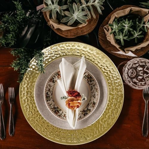 Brightalk 13-Inch Stainless Steel Hammered Charger Plates, Gold Dinner Plate Chargers Set of 6, Round Server Ware Charger Plate - Image 4