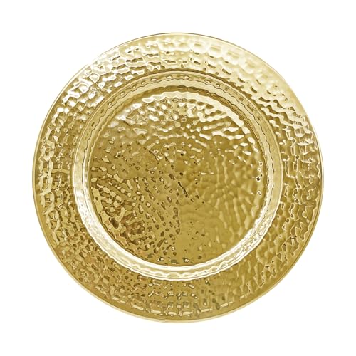 Brightalk 13-Inch Stainless Steel Hammered Charger Plates, Gold Dinner Plate Chargers Set of 6, Round Server Ware Charger Plate - Image 1