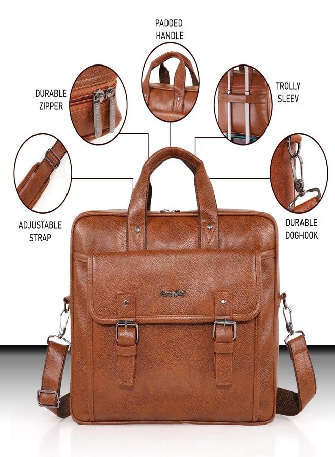 Hard Craft Vegan Leather Office Laptop Messenger and Shoulder Side Sling Hand Bag For Men Corporate Executive Briefcase Bag For Man Supports Laptop Upto 15.6 inches - Image 2
