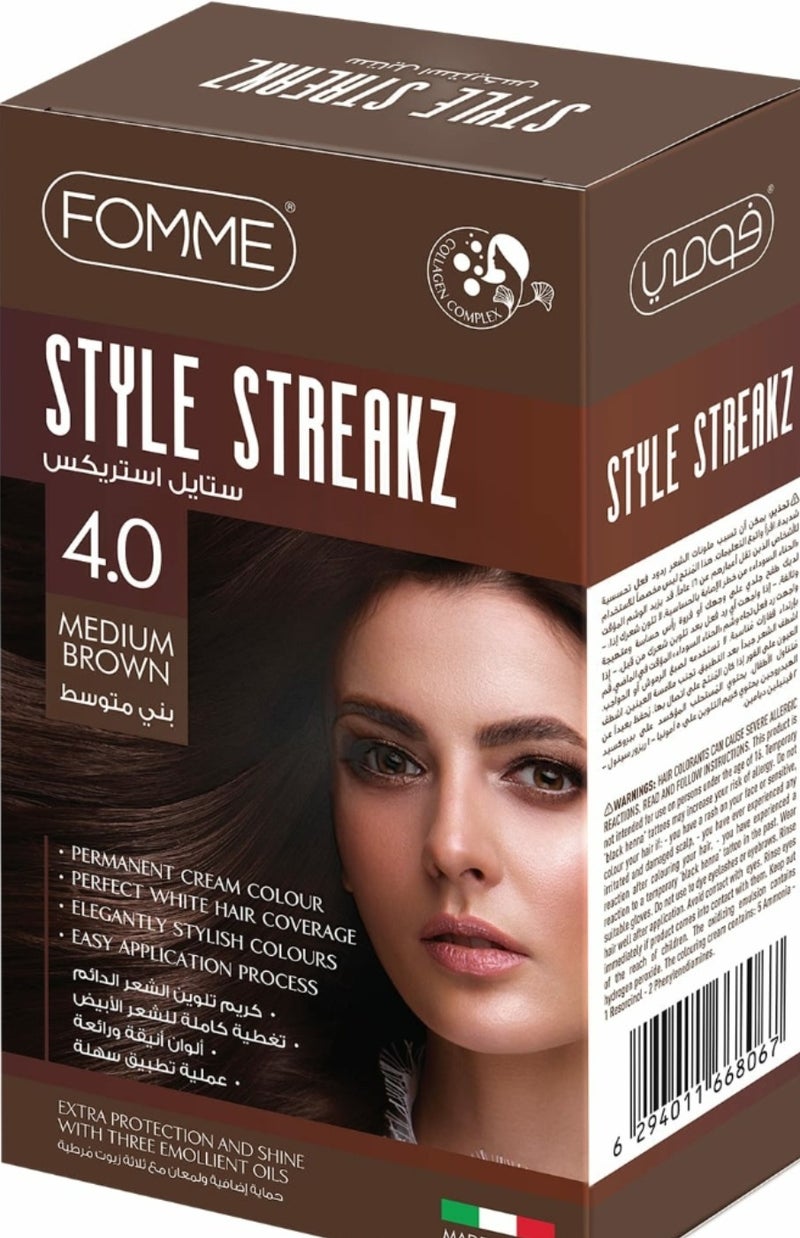 Fomme Style Streakz Permanent Hair Colour 4.0 Medium Brown 1 pkt - Image 1