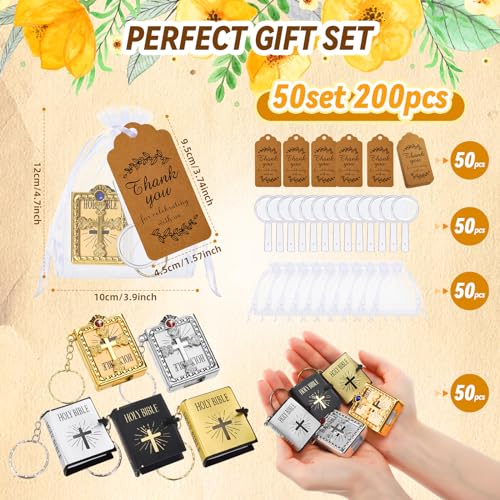 Hoemwarm 200 Pcs Bible Gift Set for Christian Include Mini Bible Verse Keychain Thank You Tag White Organza Bags Magnifying Glass Mini Keychains for Church Souvenir Gift, Gold Silver Black, Multicolor - Image 4