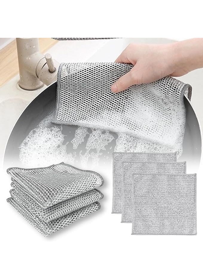 KBDev KBDev DoubleSided Multipurpose Microfiber Cloths Stainless Steel Scrubber NonScratch Wire Dishcloth Durable Kitchen Scrub Cloth Pack of 10 