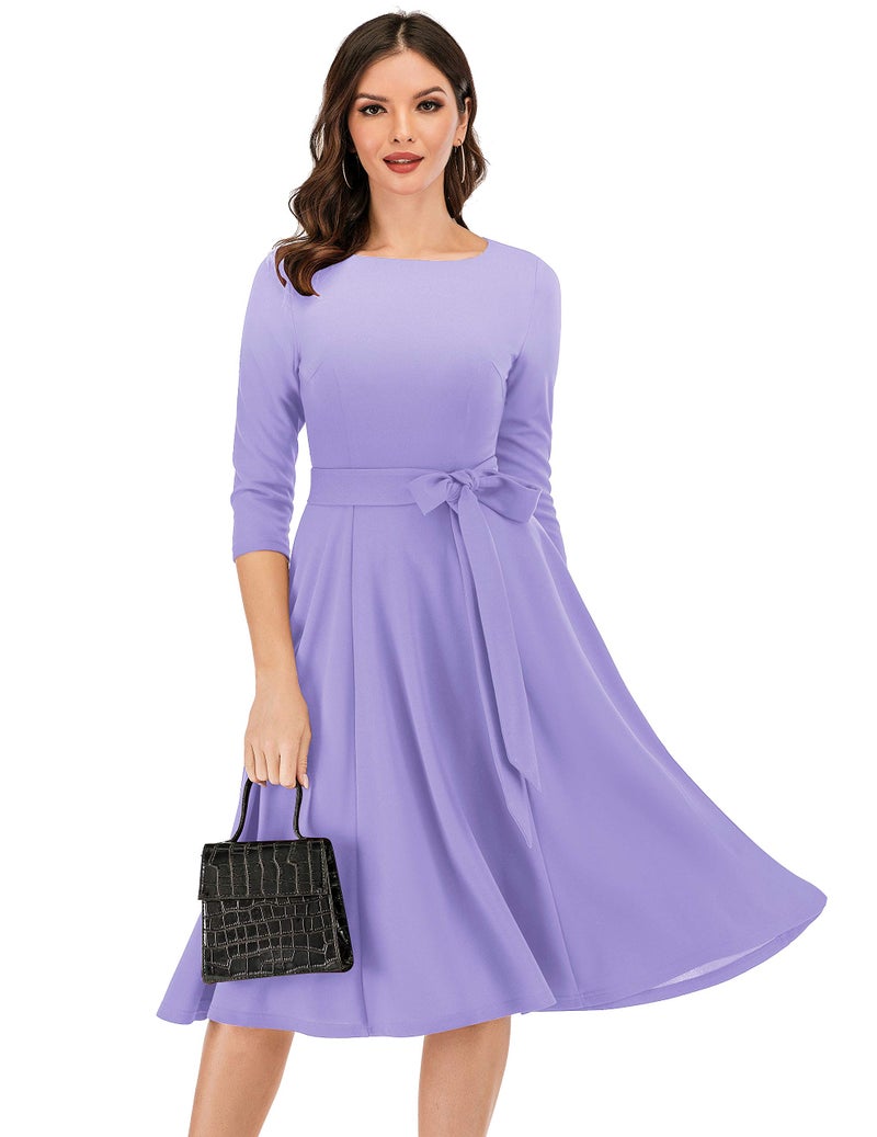 DRESSTELLS Womens Cocktail Dress, Wedding Guest Dresses for Bridesmaid, Formal Tea Party 3/4 Long Sleeve Mother of Bride Prom Evening Gala Graduation Modest A Line, 2026 Spring, Lavender M - Image 2
