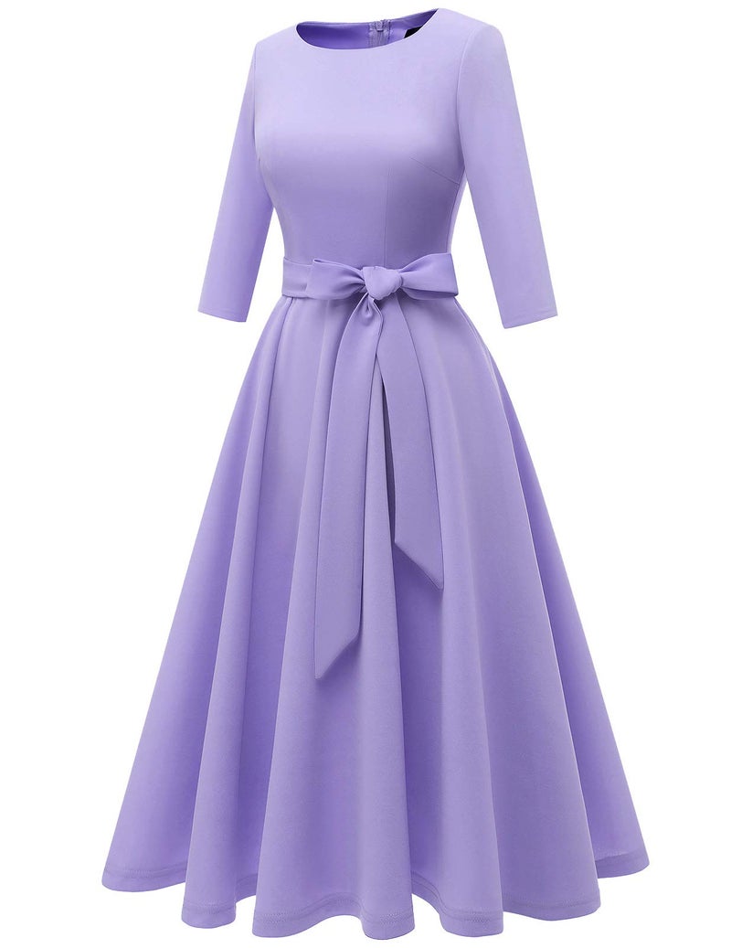 DRESSTELLS Womens Cocktail Dress, Wedding Guest Dresses for Bridesmaid, Formal Tea Party 3/4 Long Sleeve Mother of Bride Prom Evening Gala Graduation Modest A Line, 2026 Spring, Lavender M - Image 3
