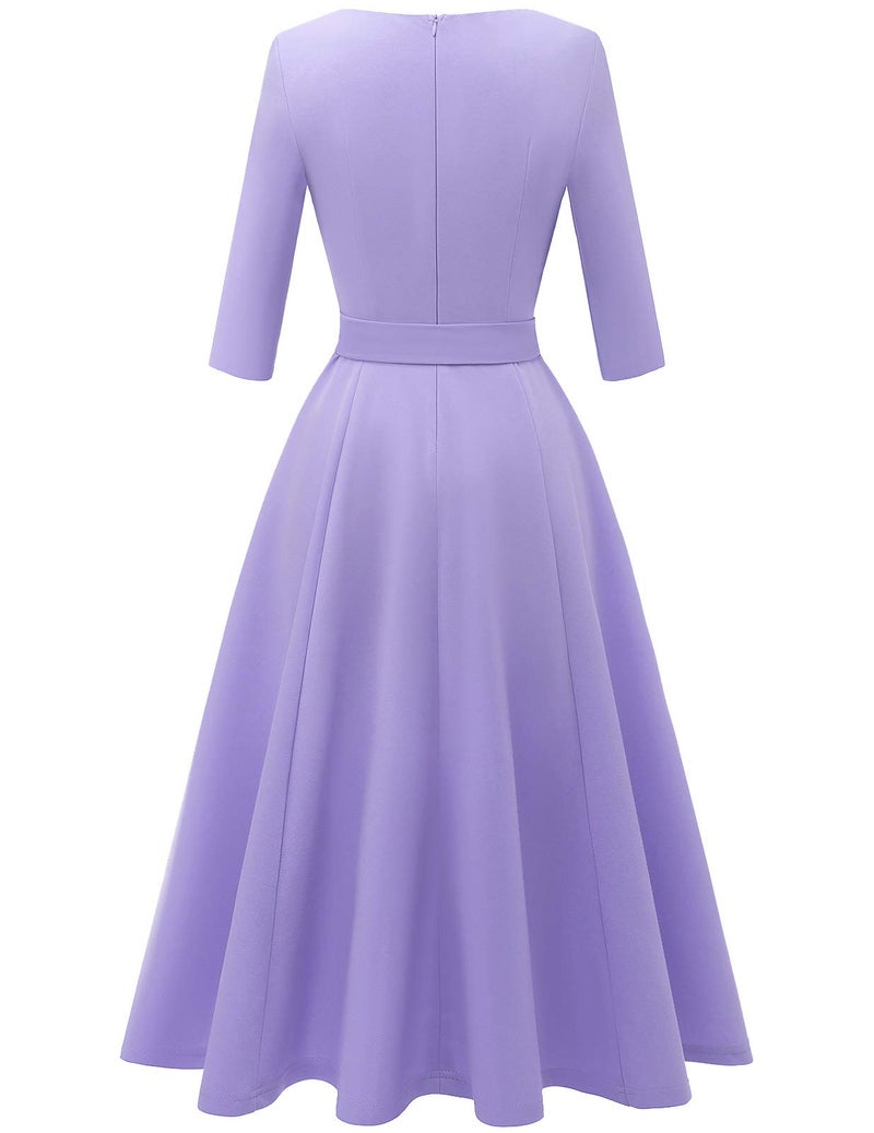 DRESSTELLS Womens Cocktail Dress, Wedding Guest Dresses for Bridesmaid, Formal Tea Party 3/4 Long Sleeve Mother of Bride Prom Evening Gala Graduation Modest A Line, 2026 Spring, Lavender M - Image 4