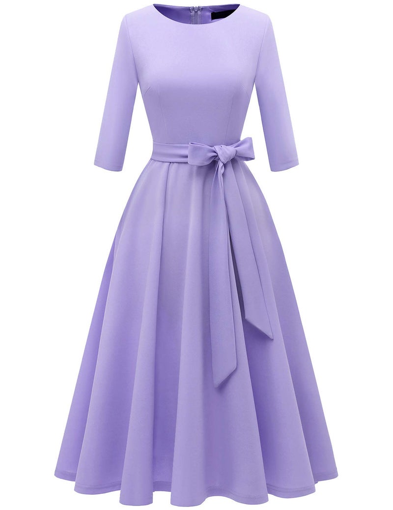 DRESSTELLS Womens Cocktail Dress, Wedding Guest Dresses for Bridesmaid, Formal Tea Party 3/4 Long Sleeve Mother of Bride Prom Evening Gala Graduation Modest A Line, 2026 Spring, Lavender M - Image 1