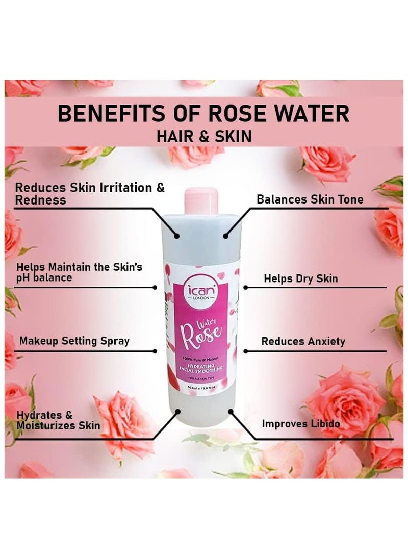iCan London - 100% Natural Rose Water, Hydrating and Purifying Pure Rose Water  500ml - Image 1