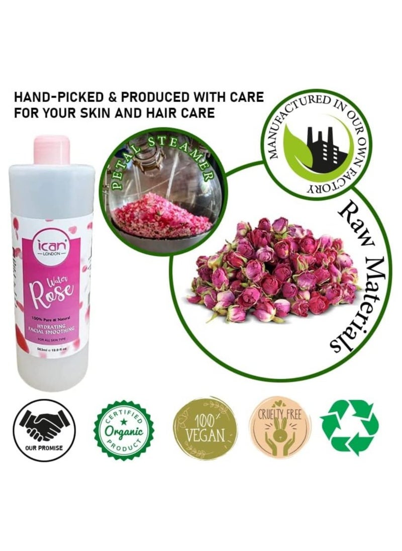 iCan London - 100% Natural Rose Water, Hydrating and Purifying Pure Rose Water  500ml - Image 1