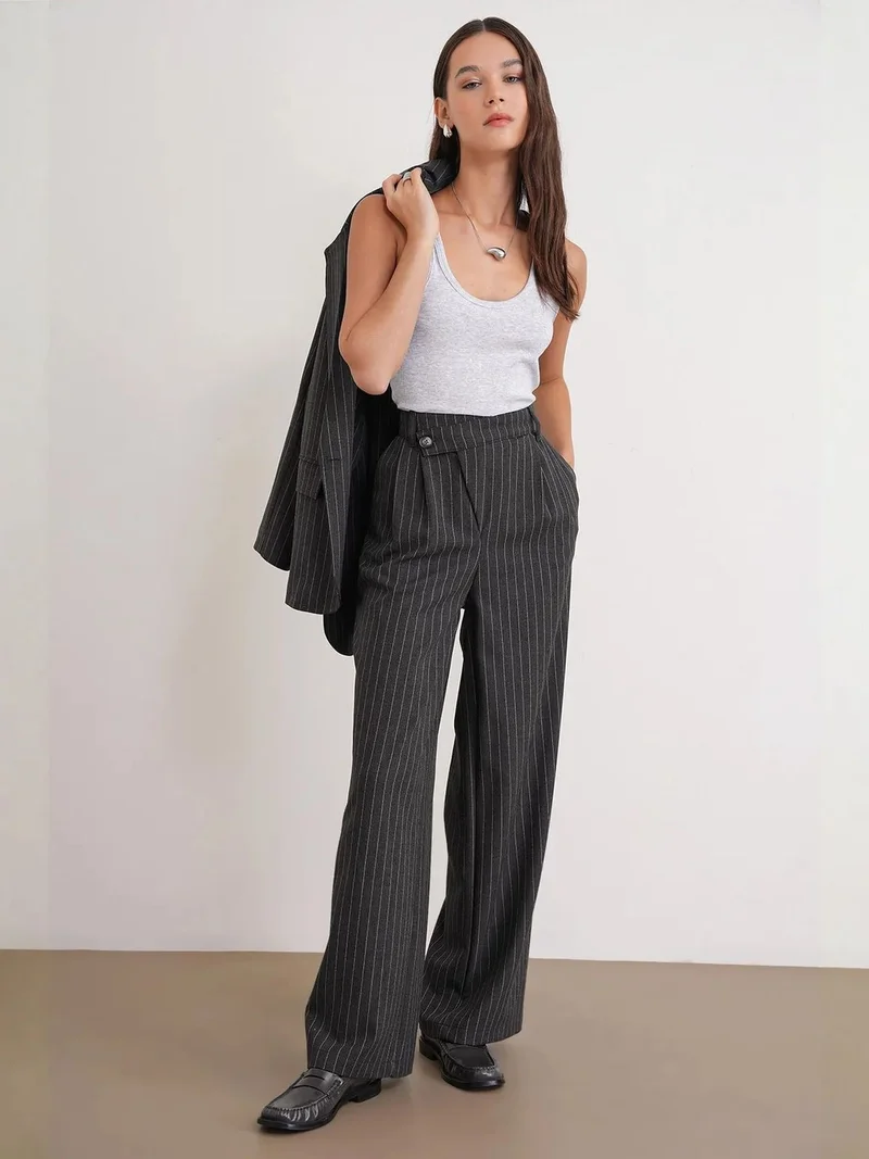 MixRay Dark Grey MIXRAY High Waist Straight Leg Pants for Women | Best Price UAE