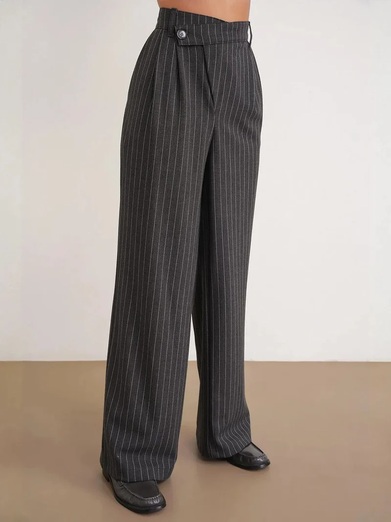 MixRay Dark Grey MIXRAY High Waist Straight Leg Pants for Women | Best Price UAE