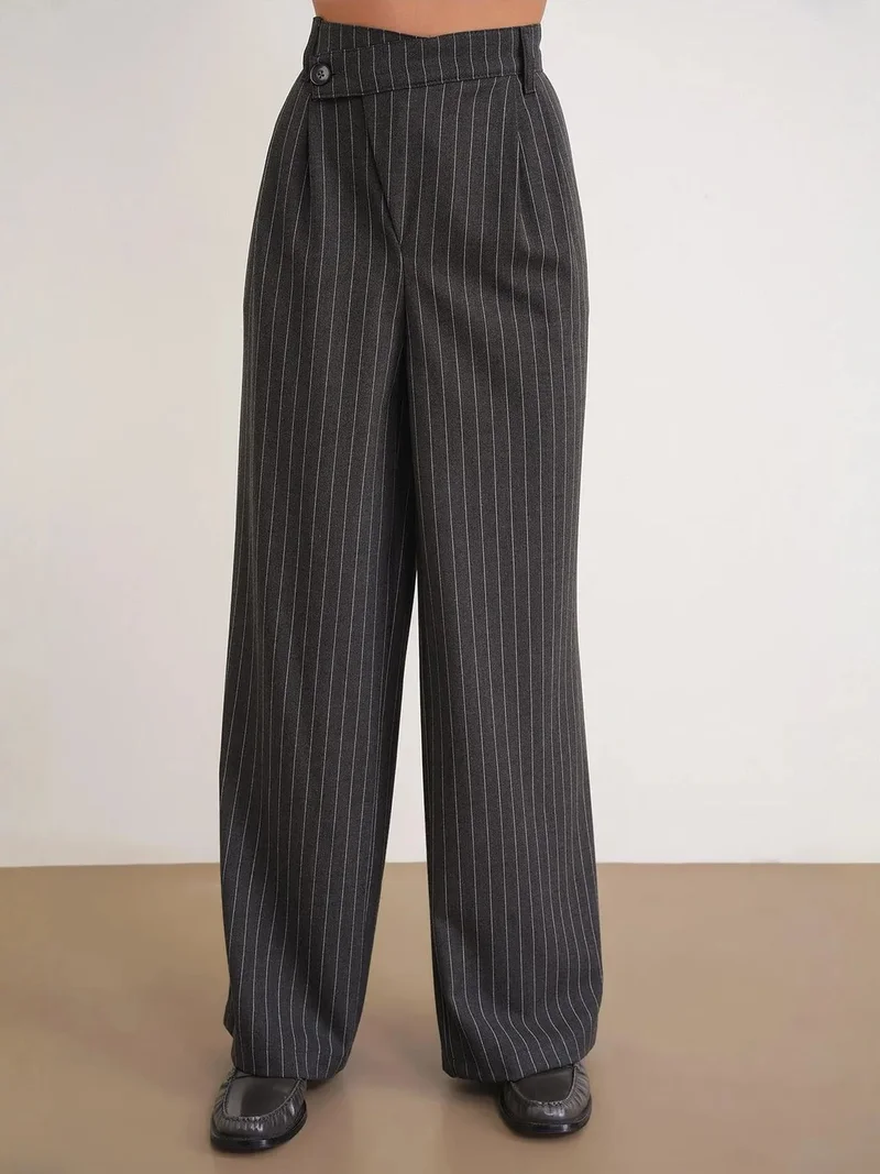 MixRay Dark Grey MIXRAY High Waist Straight Leg Pants for Women | Best Price UAE