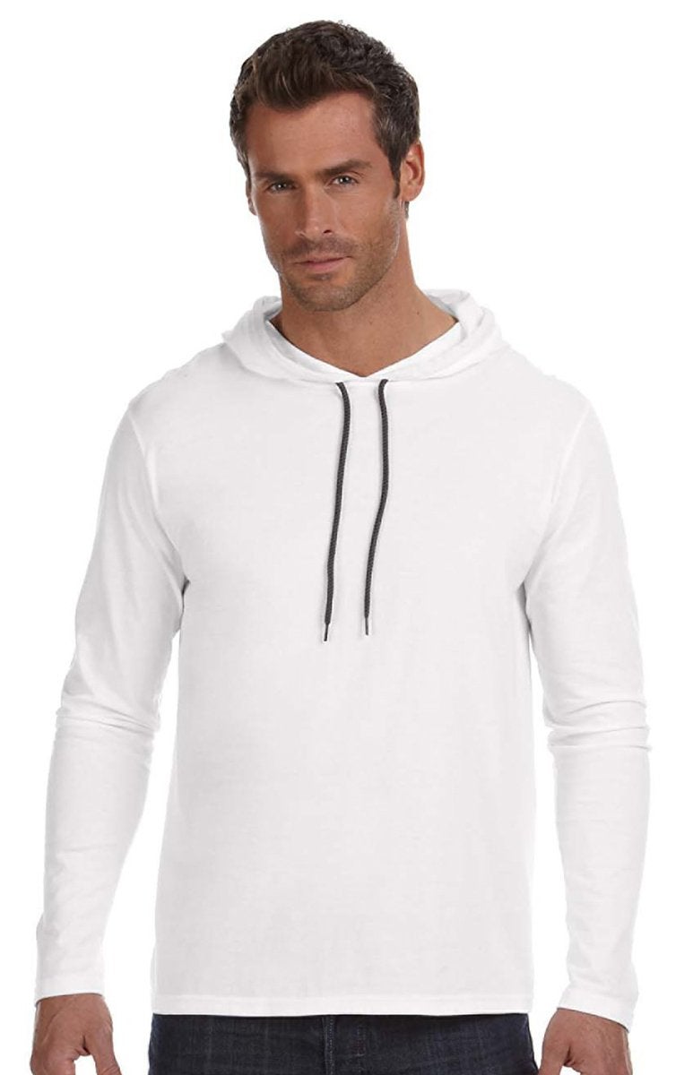 Anvil 987AN Ringspun Long-Sleeve Hooded T-Shirt - White/Dark Grey -XL - Image 1