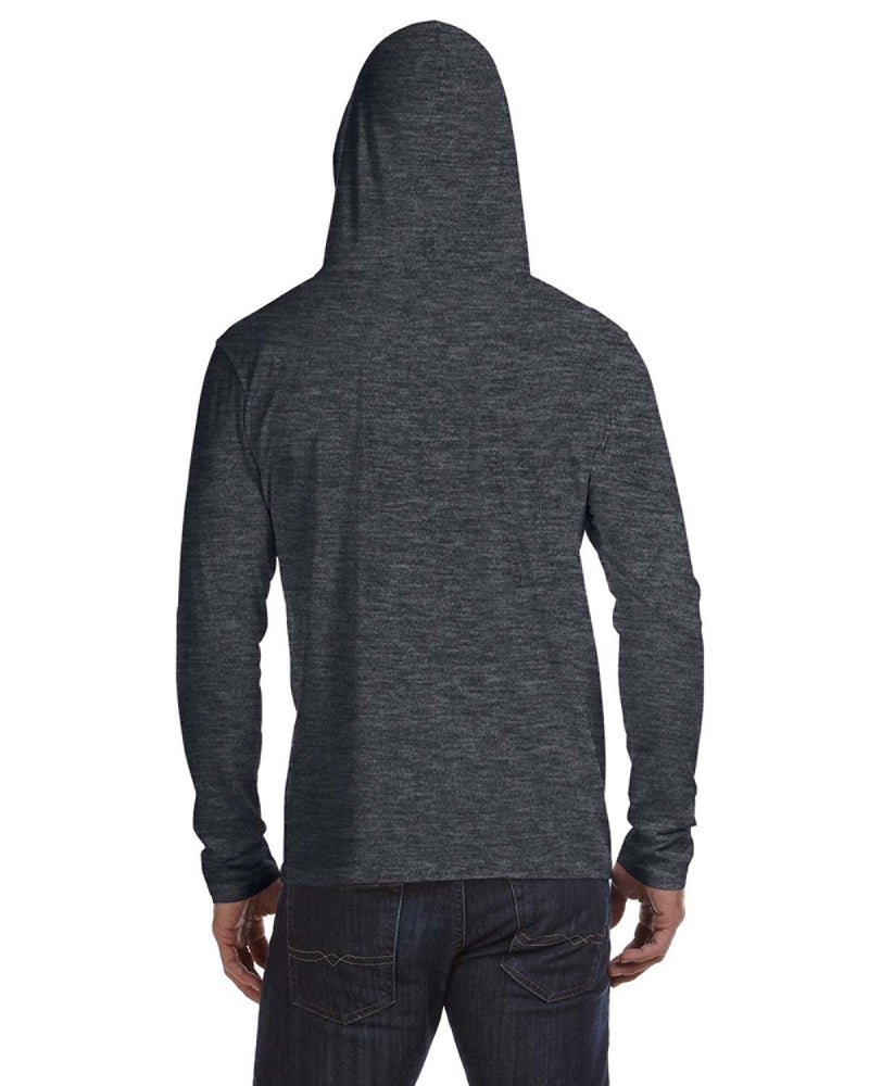 Anvil 987AN Ringspun Long-Sleeve Hooded T-Shirt - White/Dark Grey -XL - Image 2