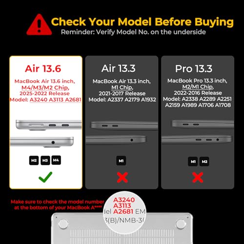 EooCoo Case Compatible with MacBook Air 13 inch M4 2025 2024 2023 2022 M3 M2 A3240 A3113 A2681, Clear Air 13.6" Laptop Hard Shell Case + Keyboard Skin Cover + Screen Protector, Crystal Clear - Image 2