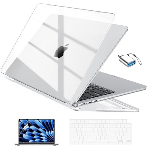 EooCoo Case Compatible with MacBook Air 13 inch M4 2025 2024 2023 2022 M3 M2 A3240 A3113 A2681, Clear Air 13.6" Laptop Hard Shell Case + Keyboard Skin Cover + Screen Protector, Crystal Clear - Image 1