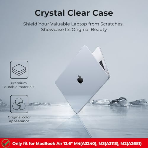 EooCoo Case Compatible with MacBook Air 13 inch M4 2025 2024 2023 2022 M3 M2 A3240 A3113 A2681, Clear Air 13.6" Laptop Hard Shell Case + Keyboard Skin Cover + Screen Protector, Crystal Clear - Image 4