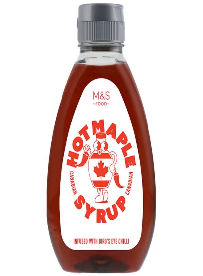Mark & Spencers Hot Maple Syrup 310g - Canadian Maple Syrup Infused with Bird’s Eye Chilli - Sweet & Spicy Gourmet Syrup for Pancakes, Waffles, Desserts, Marinades & Drinks - Vegan Friendly - Premium Spicy Maple - (Imported-UK) - Image 1