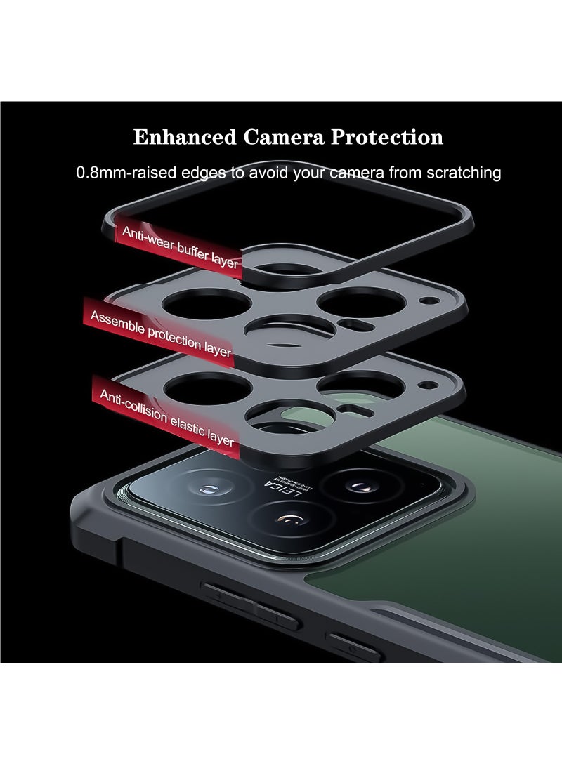 For Xiaomi 14 Case, Camera Lens Protection Back Cover, TPU Shockproof Airbags Bumper Mobile Phone Case, Slim Fit Anti-Yellowing PC Mixed Material Protective Casing (Black Clear) - Image 4