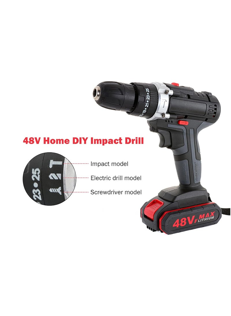 Generic - 48V Electric Impact Drill Set 25 Gears of Torques Adjustable Multifunctional Electric Impact Cordless Drill with LED Light and 2 Batteries Home DIY Electric Power Tool - Image 1
