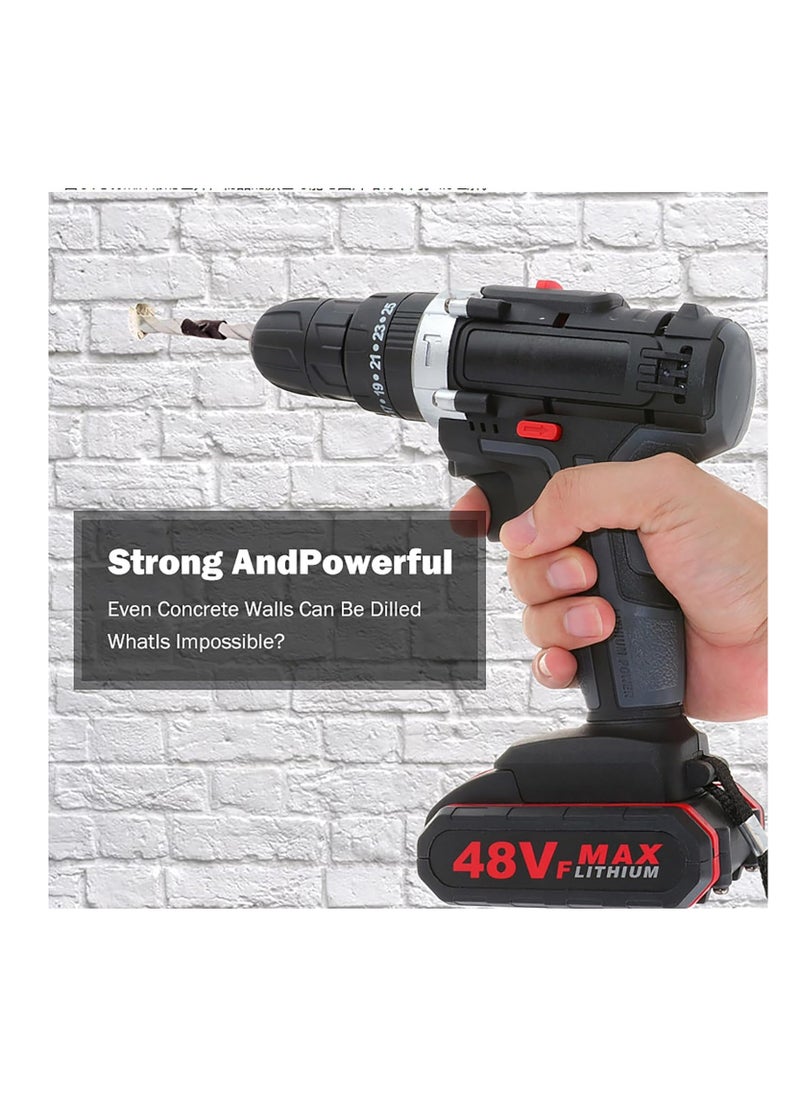 Generic - 48V Electric Impact Drill Set 25 Gears of Torques Adjustable Multifunctional Electric Impact Cordless Drill with LED Light and 2 Batteries Home DIY Electric Power Tool - Image 1