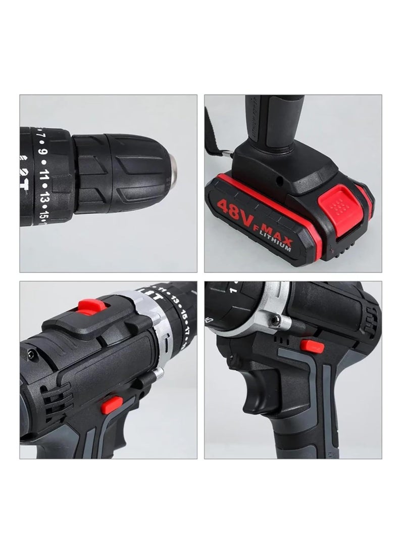 Generic - 48V Electric Impact Drill Set 25 Gears of Torques Adjustable Multifunctional Electric Impact Cordless Drill with LED Light and 2 Batteries Home DIY Electric Power Tool - Image 1