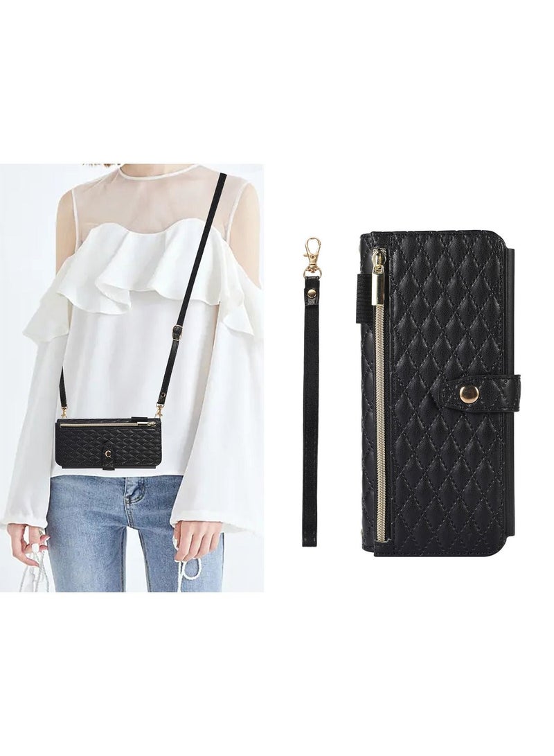 Samsung Galazy Z Fold 5 Case, Z Fold 5 Case Wallet for Women Men, Durable PU Leather Magnetic Wallet Flip Lanyard Strap Wristlet Zipper Card Holder Phone Case for Samsung Galaxy Z Fold 5  - Image 1