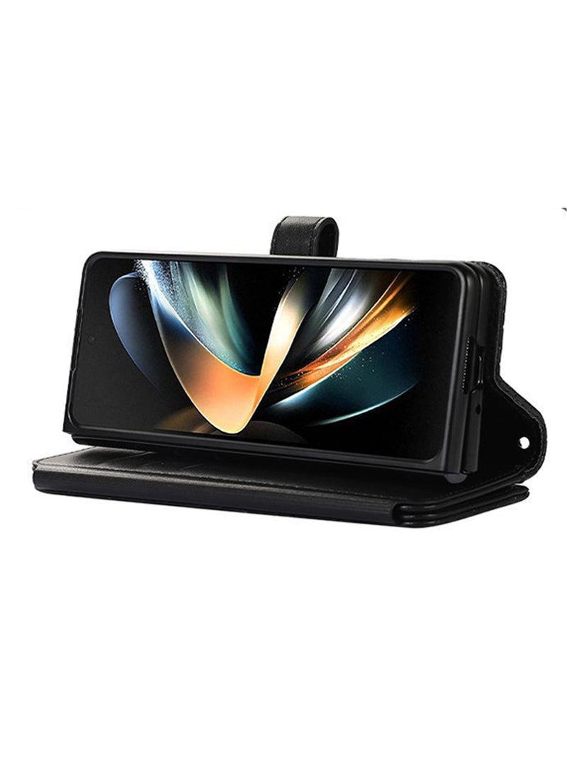 Samsung Galazy Z Fold 5 Case, Z Fold 5 Case Wallet for Women Men, Durable PU Leather Magnetic Wallet Flip Lanyard Strap Wristlet Zipper Card Holder Phone Case for Samsung Galaxy Z Fold 5  - Image 4