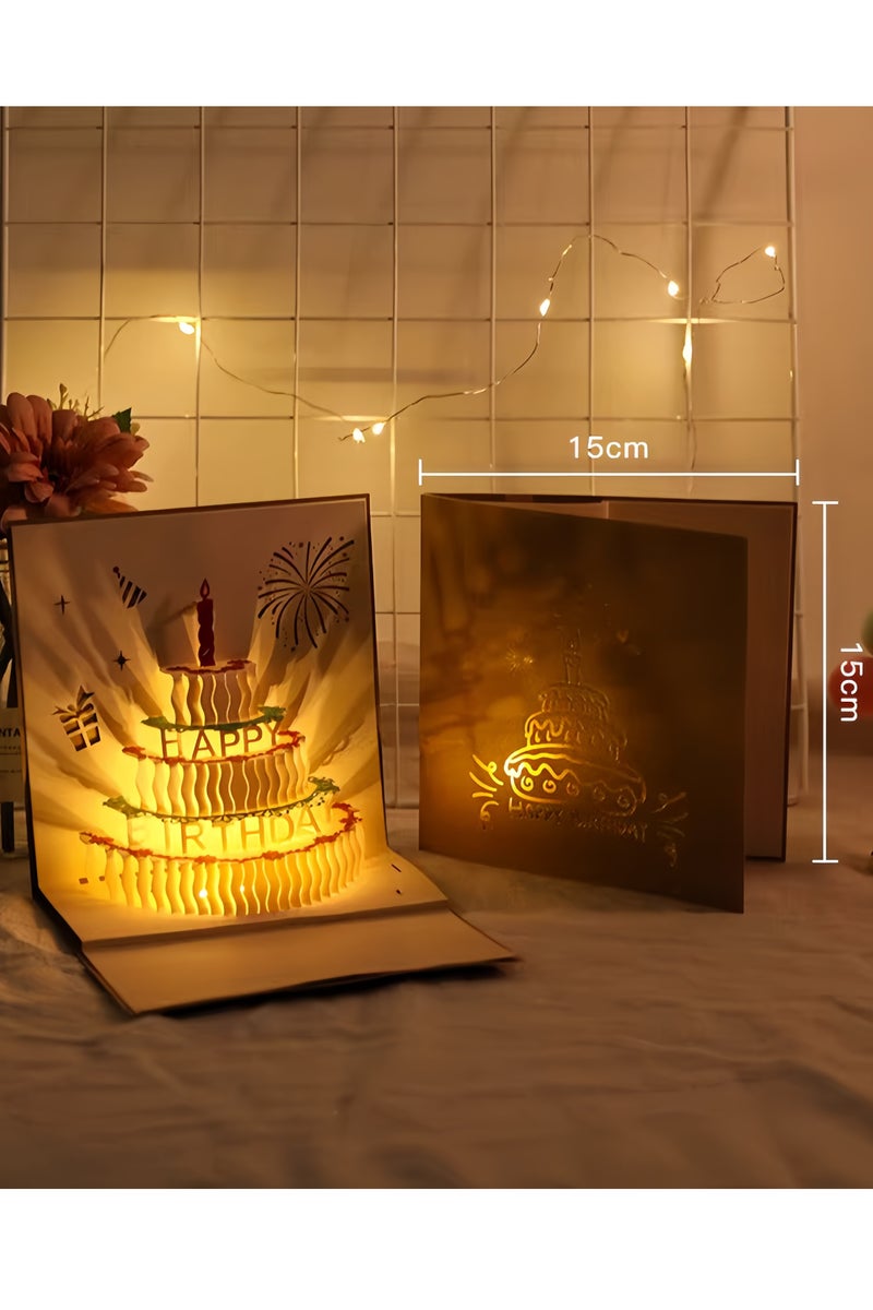 Music candle cake 3D greeting card,3D Pop-Up Card with Music and Lighting Design Greeting Card for Birthday, Sturdy and Solid Cardstock Gift Card with Envelope and Thank You Card (Gold color) - Image 1