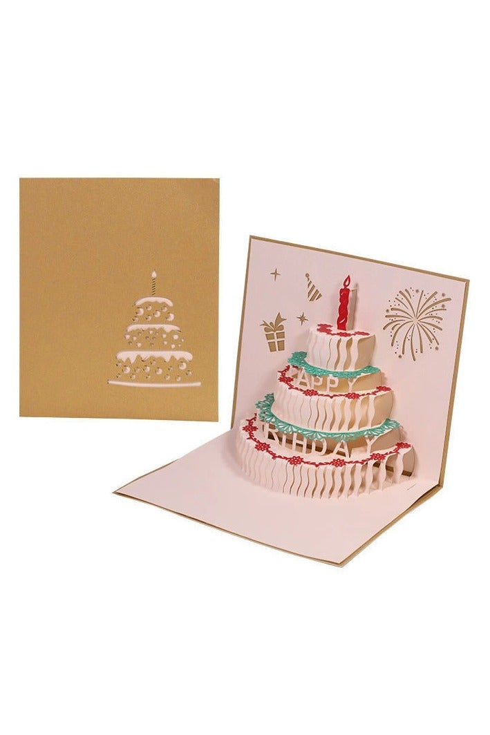 Music candle cake 3D greeting card,3D Pop-Up Card with Music and Lighting Design Greeting Card for Birthday, Sturdy and Solid Cardstock Gift Card with Envelope and Thank You Card (Gold color) - Image 3