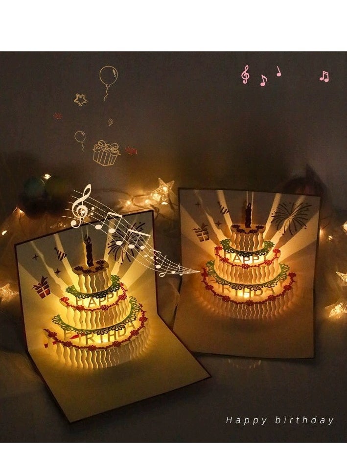 Generic Music candle cake 3D greeting card,3D Pop-Up Card with Music and Lighting Design Greeting Card for Birthday, Sturdy and Solid Cardstock Gift Card with Envelope and Thank You Card (Gold color)  - Image 1