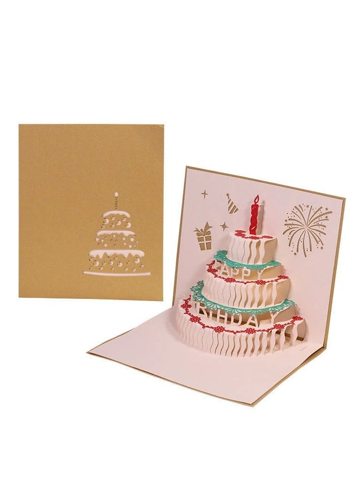 Generic Music candle cake 3D greeting card,3D Pop-Up Card with Music and Lighting Design Greeting Card for Birthday, Sturdy and Solid Cardstock Gift Card with Envelope and Thank You Card (Gold color)  - Image 5