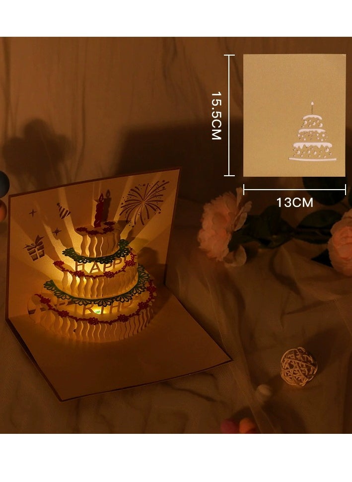 Generic Music candle cake 3D greeting card,3D Pop-Up Card with Music and Lighting Design Greeting Card for Birthday, Sturdy and Solid Cardstock Gift Card with Envelope and Thank You Card (Gold color)  - Image 2