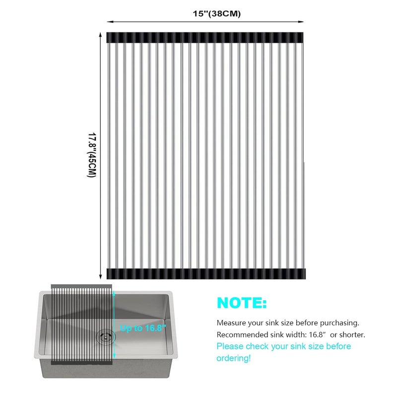SunCleanse Roll Up Dish Drying Rack Large Over Sink Dish Drying Rack Drainer MultiUse Stainless Steel Foldable Dish Rack for Kitchen Sink Countertop 17L15W Black - Image 2