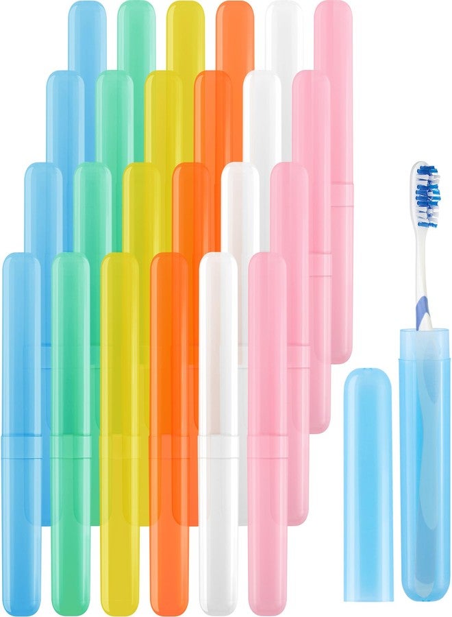 Bgtecho 24 Pcs Travel Toothbrush Case, Plastic Portable Toothbrush Storage Cases, Dust-Proof Toothbrushes Container, Breathable Toothbrush Holder for Travel Camping Home School Business, 6 Colors - Image 1