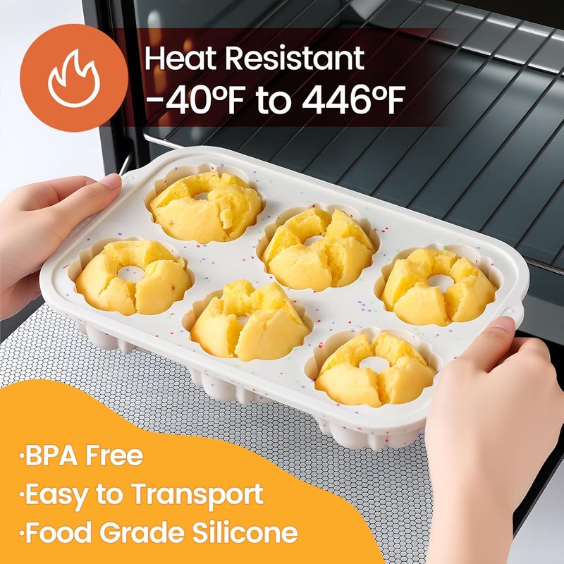 CAKETIME Mini Fluted Tube Pan with Metal Reinforced Frame, 6-Cavity Silicone Nonstick Small Cake Molds 3Pcs for Chocoflan, Donuts, Cornbread, Brownies, Jellies BPA Free - Image 5