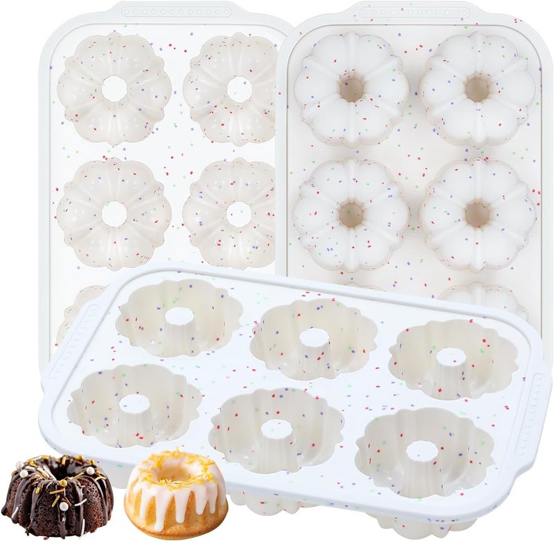 CAKETIME Mini Fluted Tube Pan with Metal Reinforced Frame, 6-Cavity Silicone Nonstick Small Cake Molds 3Pcs for Chocoflan, Donuts, Cornbread, Brownies, Jellies BPA Free - Image 1