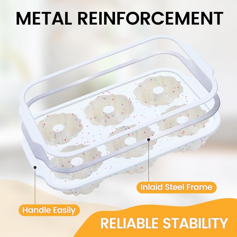 CAKETIME Mini Fluted Tube Pan with Metal Reinforced Frame, 6-Cavity Silicone Nonstick Small Cake Molds 3Pcs for Chocoflan, Donuts, Cornbread, Brownies, Jellies BPA Free - Image 3