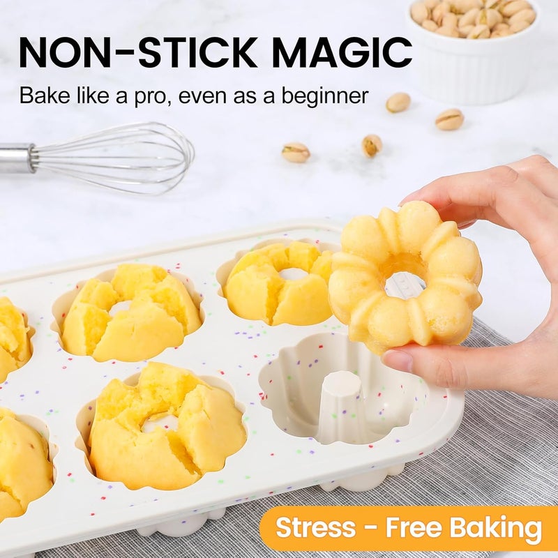 CAKETIME Mini Fluted Tube Pan with Metal Reinforced Frame, 6-Cavity Silicone Nonstick Small Cake Molds 3Pcs for Chocoflan, Donuts, Cornbread, Brownies, Jellies BPA Free - Image 4