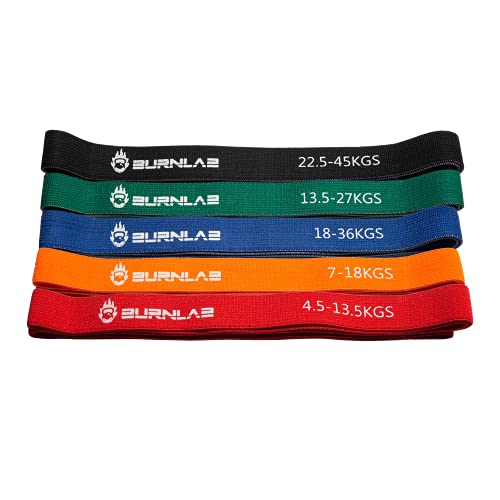 Burnlab Anti Slip Fabric Resistance Bands (Set of 5 Resistance Levels - upto 45 Kgs) with Carrying Pouch - Pull Up Bands for Stretching, Workouts, Powerlifting, Home Fitness and Gym - for Men and Women - Image 1